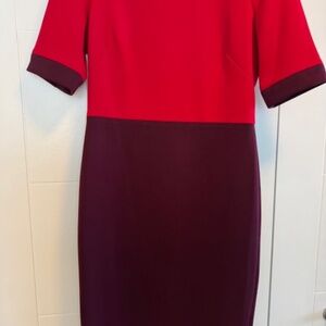 MAGGY LONDON SHEATH DRESS - RED/AUBERGINE COLOR - SIZE US 10